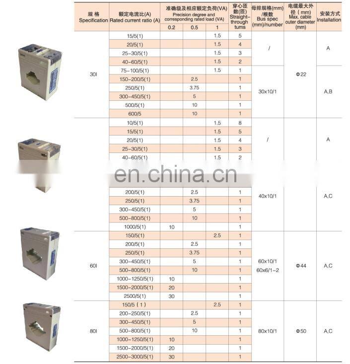 Acrel AKH-0.66 30I AC low voltage measuring current transformer 0.66KV current ratio 100/5A class 1