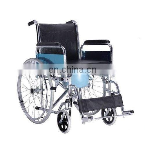 Durable manual steel folding commode wheelchair factory