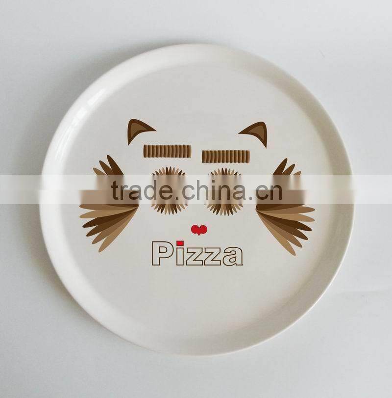 2015 high quality new Custom Logo Ceramic Pizza Plate