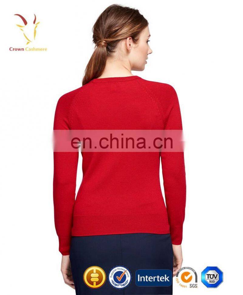 Ladies red fashion pullover 100% cashmere sweater