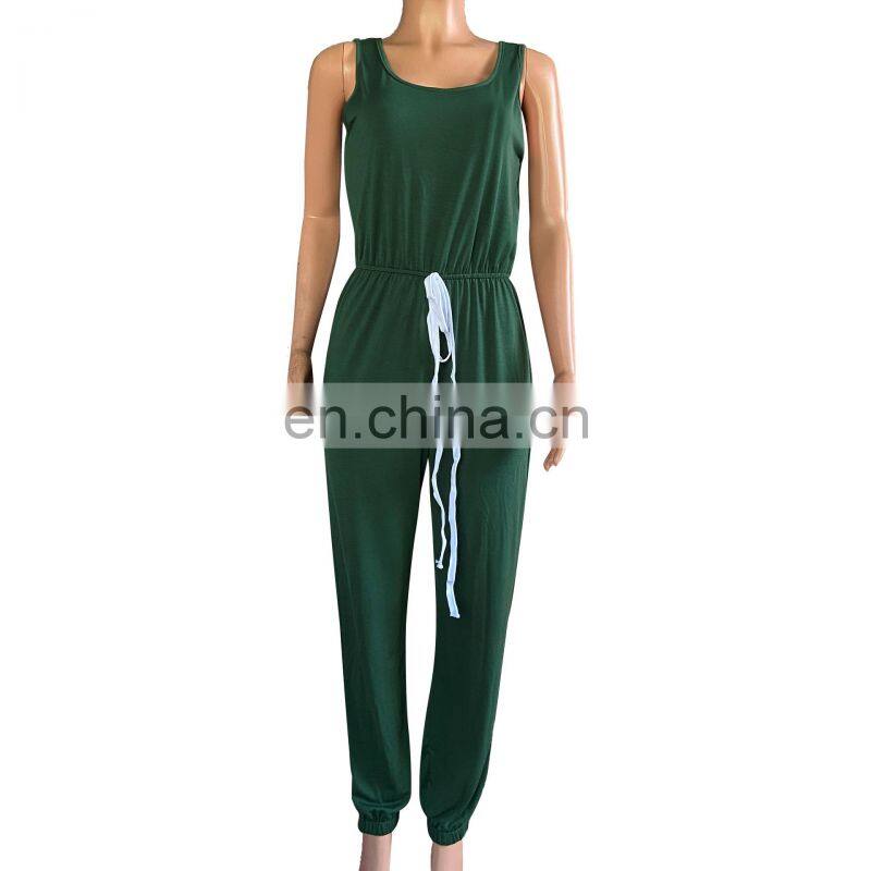 Wholesale customized women's jumpsuit Western style Sexy summer sleeveless vest Round neck Solid color Sports jumpsuit