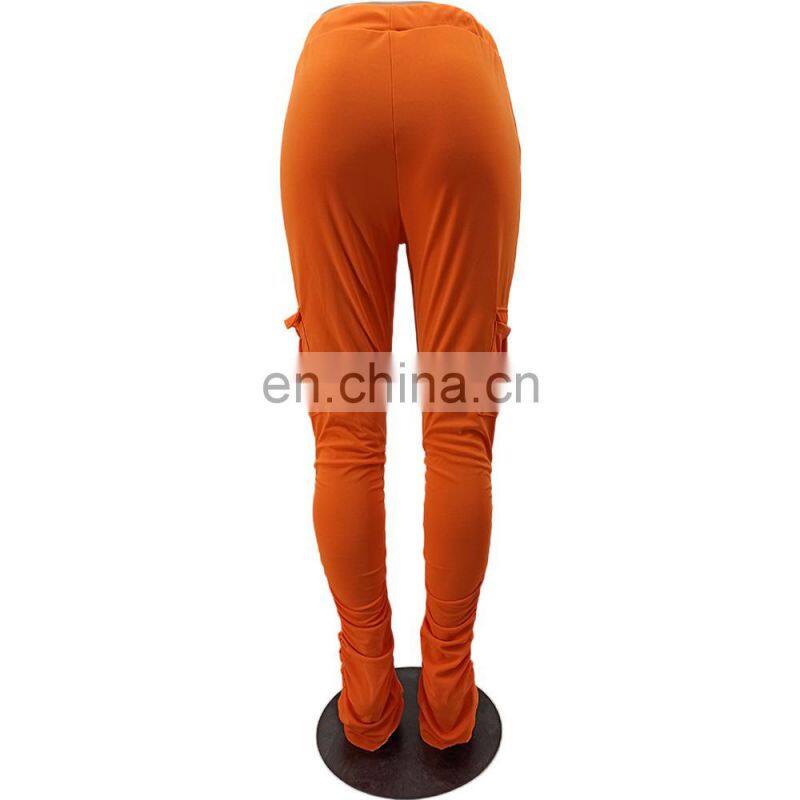 Amazon Hot 2021 European and American casual cotton blended skinny trousers flared mid-waist casual pants