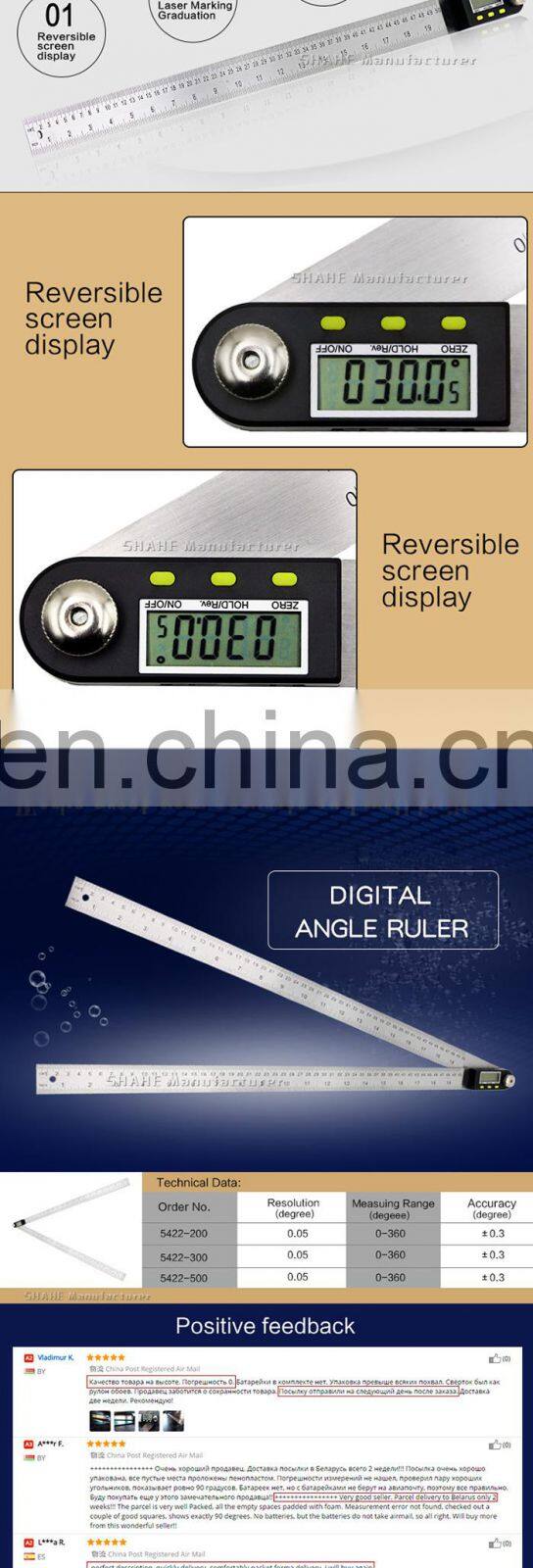 SHAHE 0-500m Digital Angle Ruler Stainless Steel Electronic Angle Meter Digital Angle Finder Digital inclinometer