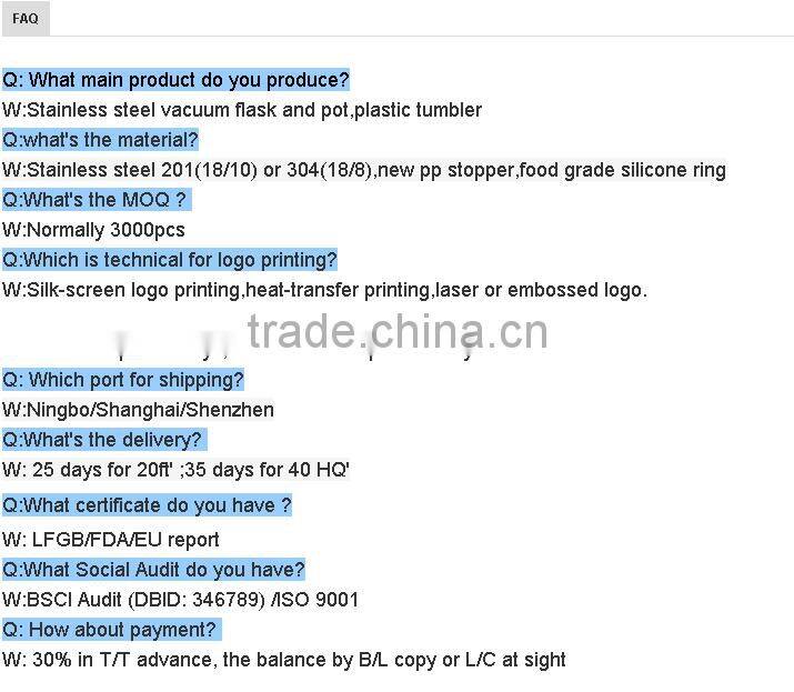 Double wall stainless steel inner ,plastic outer travel mug