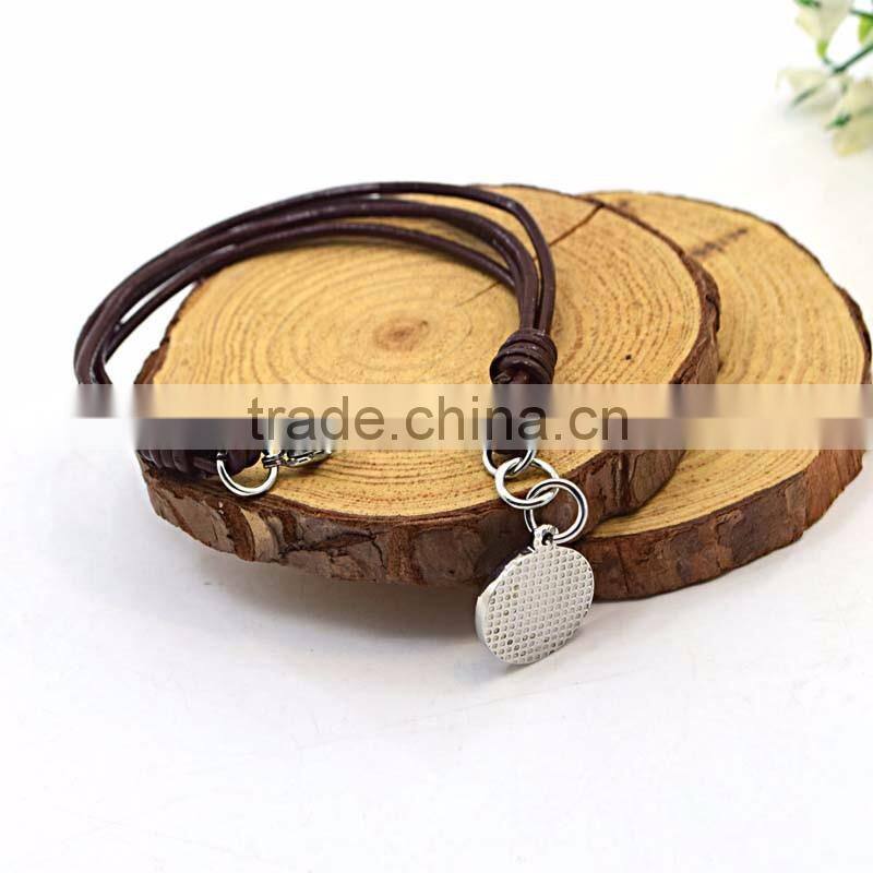 wholesale leather engravable bracelets with pendant mens leather bracelet