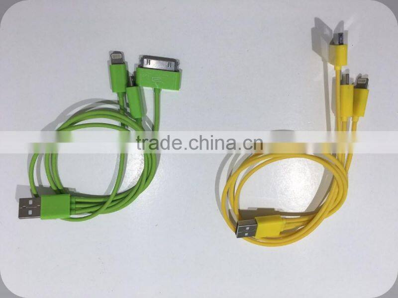 New Color Blister pack for Green color 3 In 1 USB charger cable for iphone and for Samsung use of cable