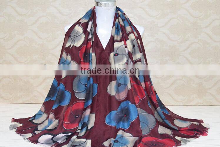 Manufacturer Wholesale Fringed Viscose Flower Printed Fall Fashion Woman Scarf