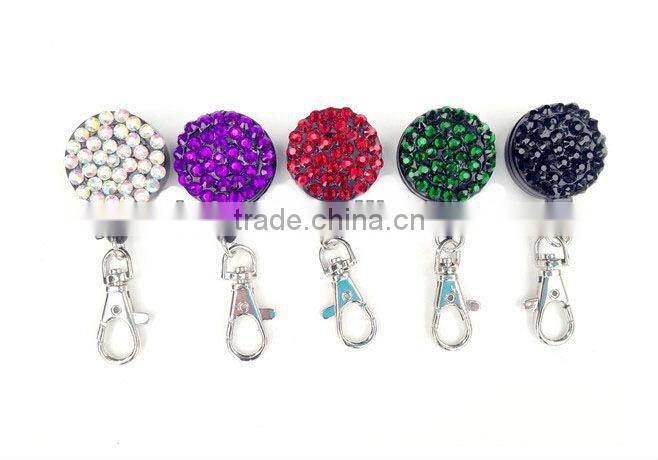 Yiwu Supplier Bling Crystal Gem Rhinestone Badge reel lanyard