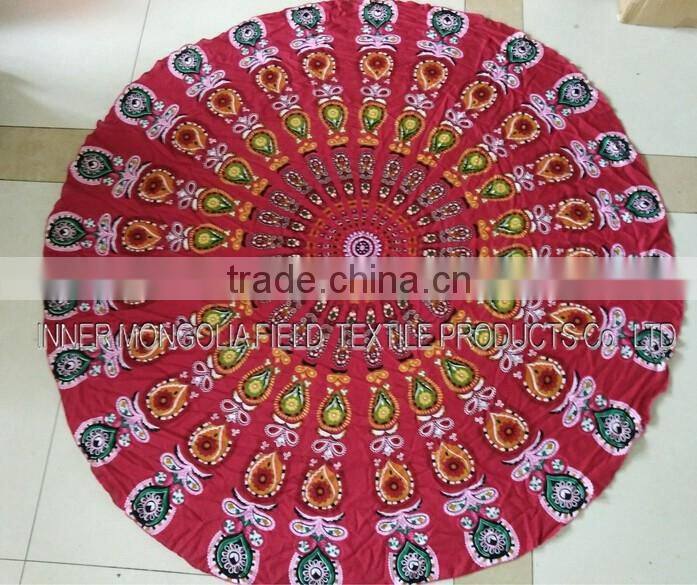 Roundie Boho Beach Red Mandala Blanket