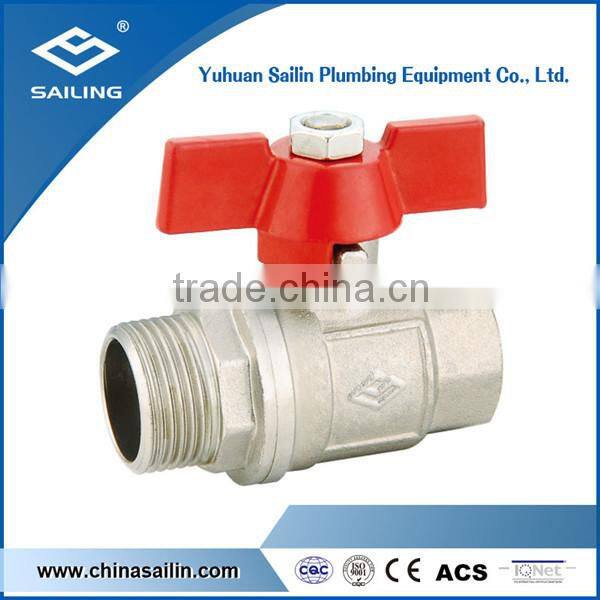 M/F high quality brass forged nickel plated ball valve with butterfly handle