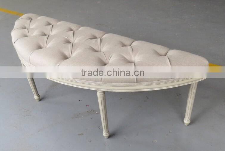 French style fabric ottoman button wooden frame half round ottoman