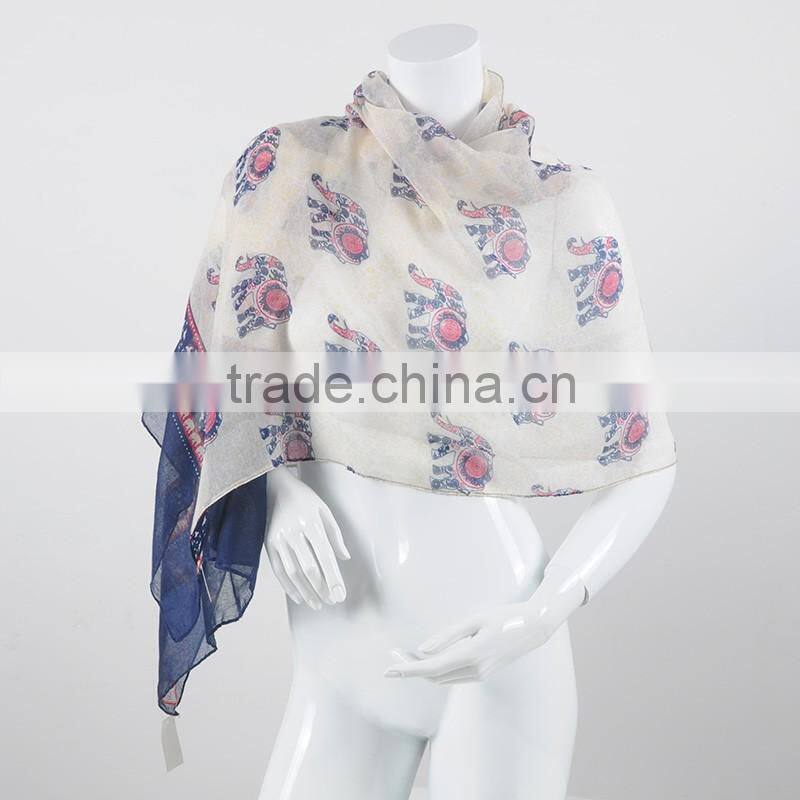 Elephant printing plain jersey cotton muslim long scarf hijab scarf