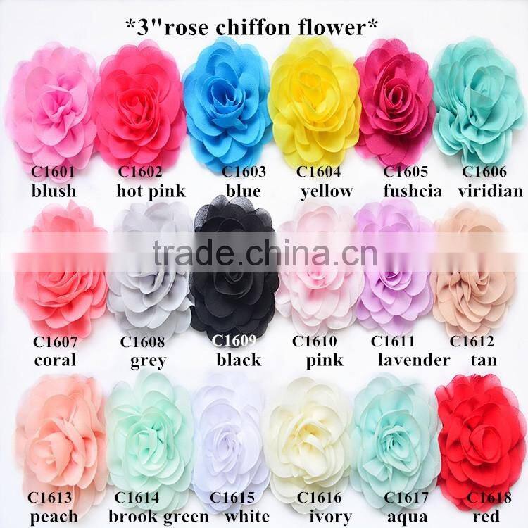 Francy Baby Kids Hair Accessories 30Colors Mini 6cm Craft Chiffon Fabric Flower with Leaf -handmade artificial decorative flower