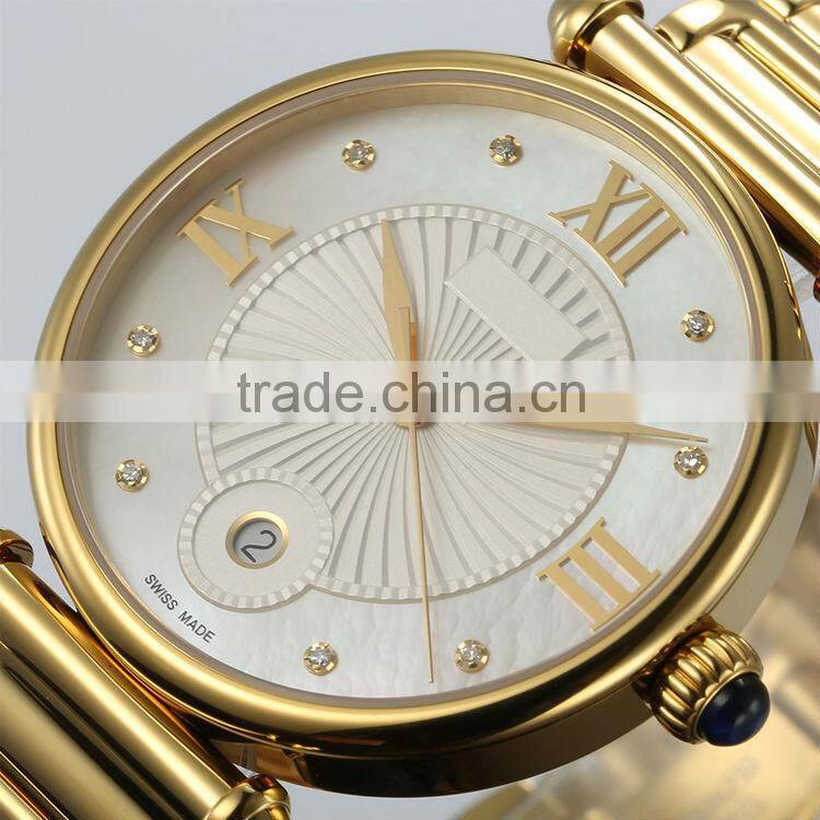 PVD gold ladies stainless steel case steel back watch japan quartz movement Sapphire glass with gold stainless steel band