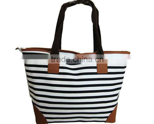 2013 stripe pattern PU shouldber bag with logo hangtag brand shoulder bag