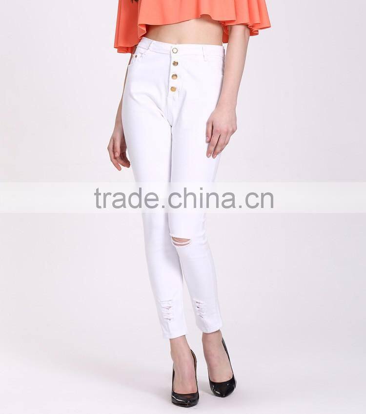 2016 High quality women skinny jeans fashional white jeans in Guangzhou