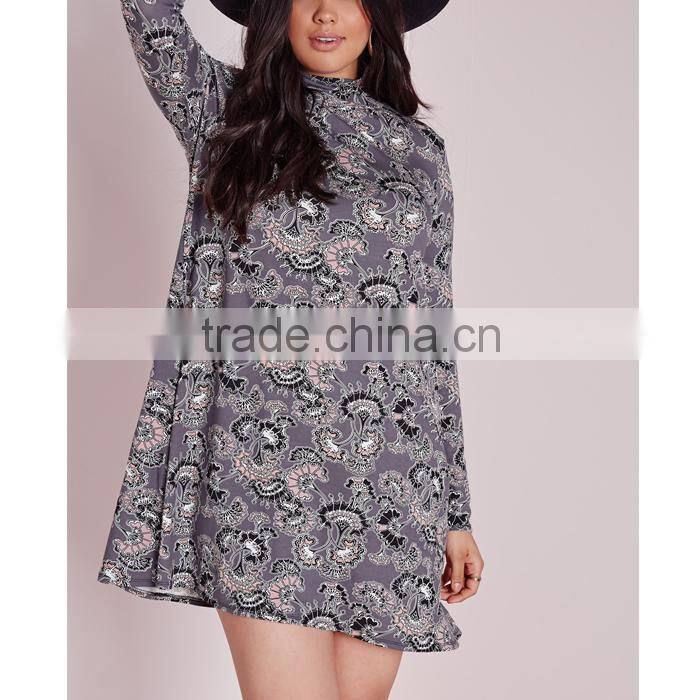 Factory price plus size floral jersey swing dress