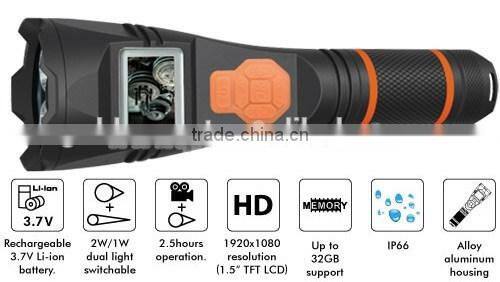 Rechargeable Video Camera Recorder Police Tactical Led Flashlight Torch with LCD Screen