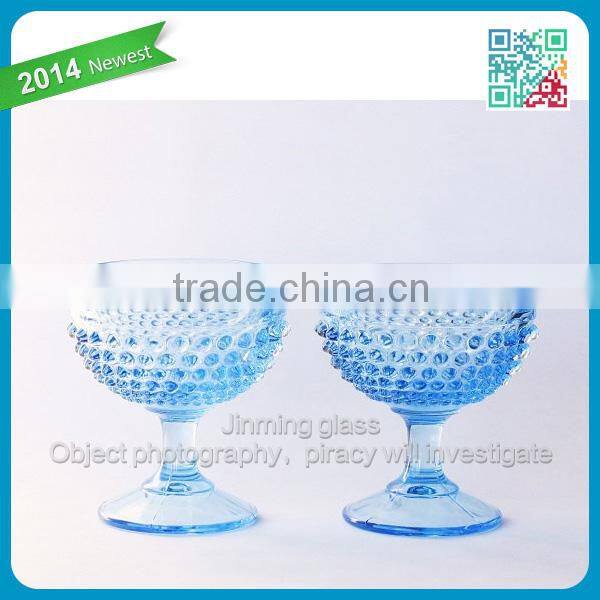 Promotion Monthers' day gift fashion glassware FOR MOM vintage pair of ice cream bowls aqua hobnail glass ice cream