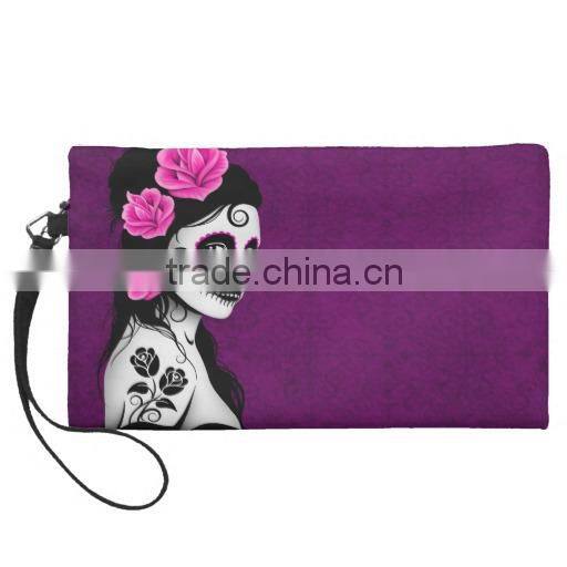 Customizable design skull girl wristlet clutch bags