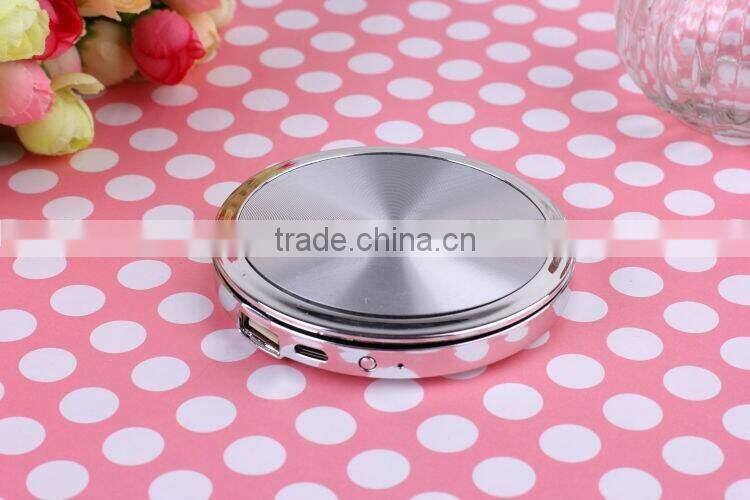 Fashion design portable mirror power bank with cable usb mobile charger for women and promotional gift