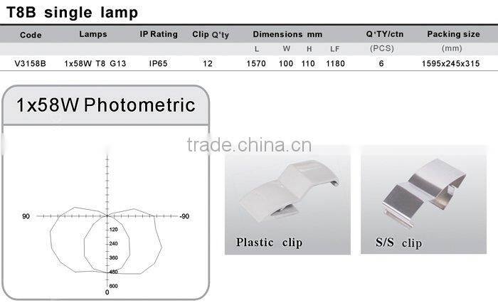 Waterproof Lighting Fixture T8 Lamp 1X58W