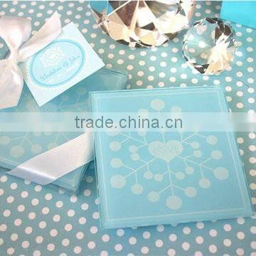 Square wedding favor photo frame heart design glass cup coaster