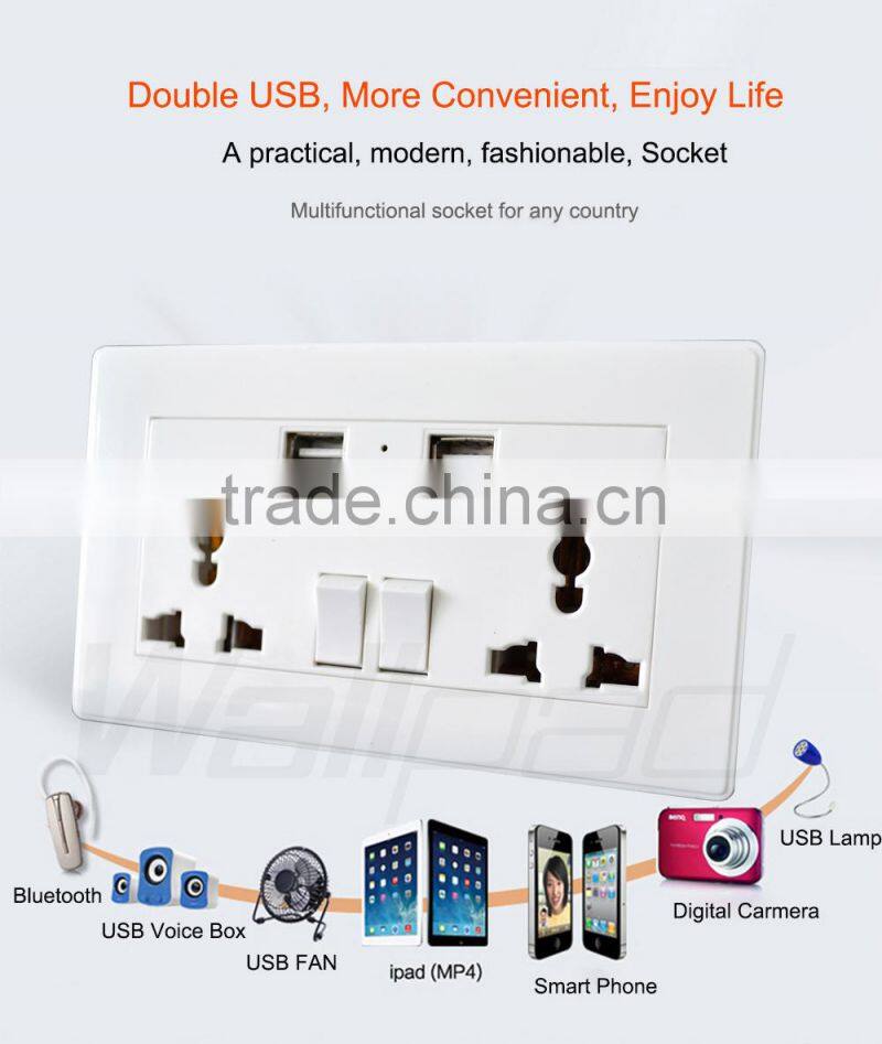 Best Selling Wallpad 110~250V Electric Double Multi Universal Socket Usb Wall Charger 2100ma USB Power Wall Light Socket eu uk