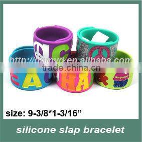 newest colorful peace sign gold powder silicone reflective slap bracelet