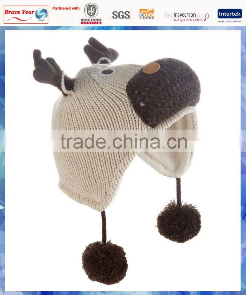 reindeer knit nepal hat with antler and pom pom