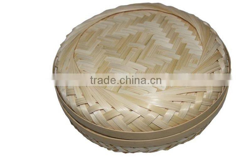 Hot sale mini round modern bamboo tea sundries basket with cane