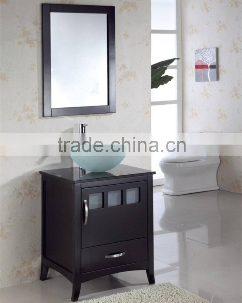 Solid Wooden Single Glass Bowl Bathroom Vanity