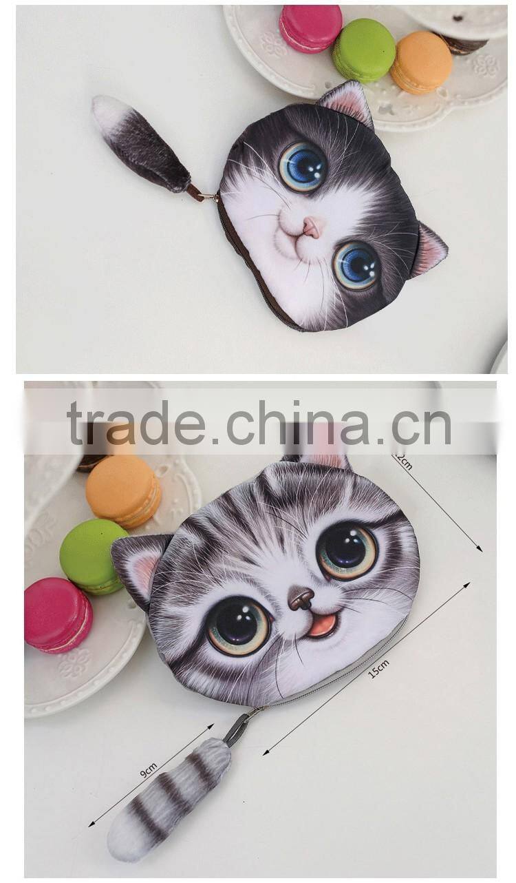 Wholesale Coin Purses 3D Printing Cute Cat Wallets Small Zipper Change Cion Purses for Girl