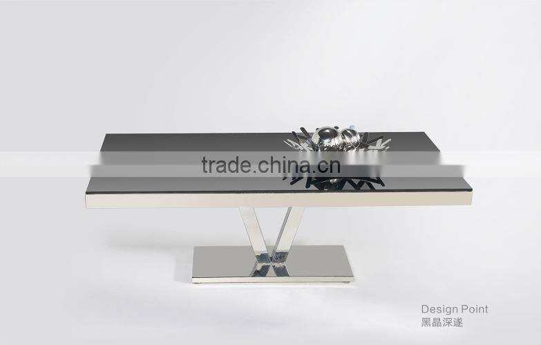 Glass top Stainless Steel V-shape foot tea table