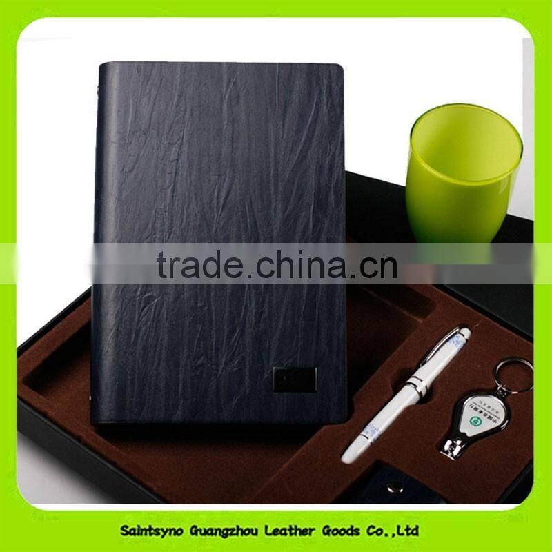 16024 Classical Leather Note Book Gift Set with Key Holder Pen Keychain