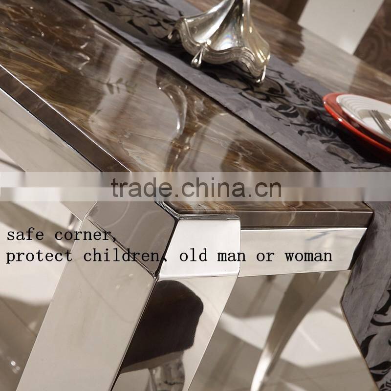 Shunde furniture modern stainless steel 4 seater dining marble table designs