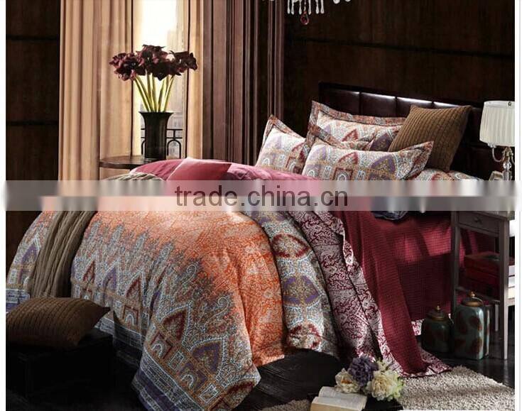 100% cotton 40s satin luxury printed golden color bedding sets with Europe Style bed cover set