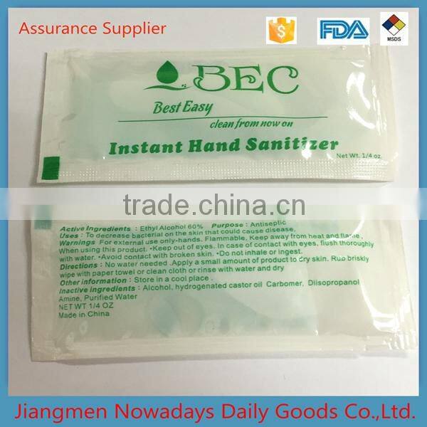 instant FDA mini alcohol gel sachet