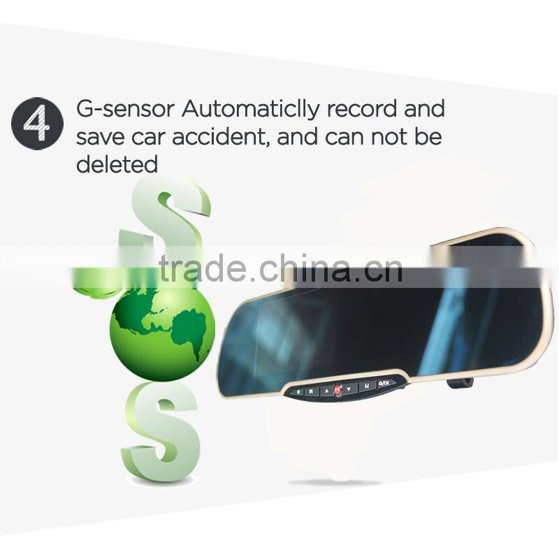 Rear camera mirror car dvr with gps tracking system