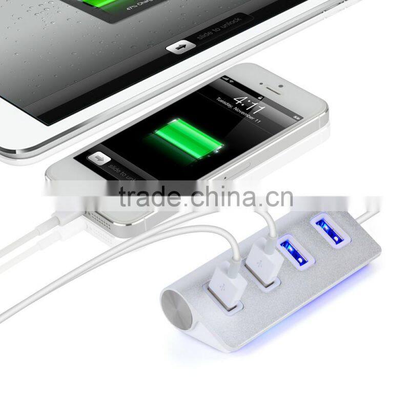 Multi 4 port Aluminum man usb 2.0 hub from China suppliers with Blue LED indicator lights