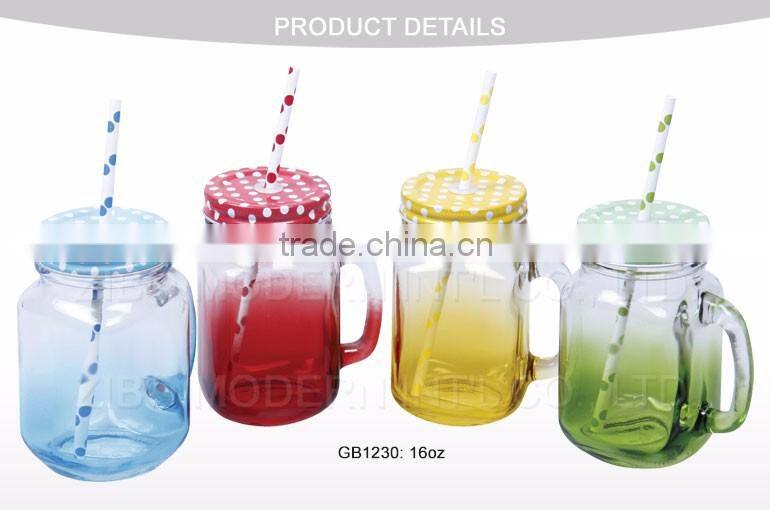 Wholesale Glass Drinking Jars 16oz Clear Glass Mason Jar With Handle