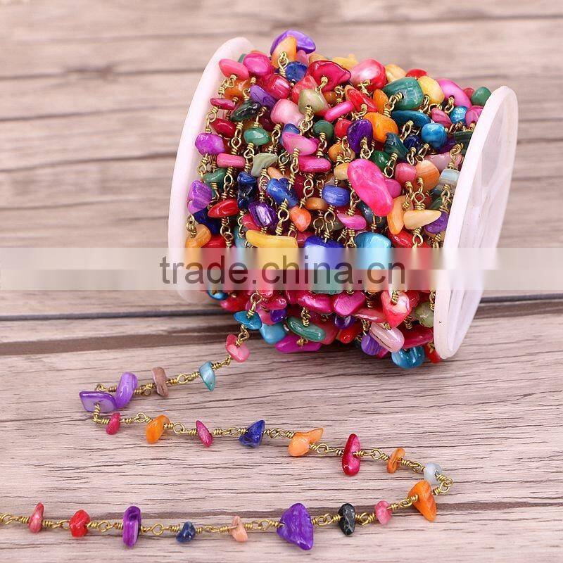 Mix Stone Multi Color Wire Wrapped Beaded Rosary Chain Faceted Chip Gem stone Beads Jewelry Chain for Necklace Making