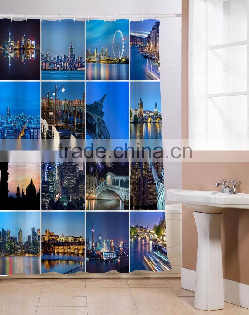 Panel Printing Polyester Printed Shower Curtain City Style