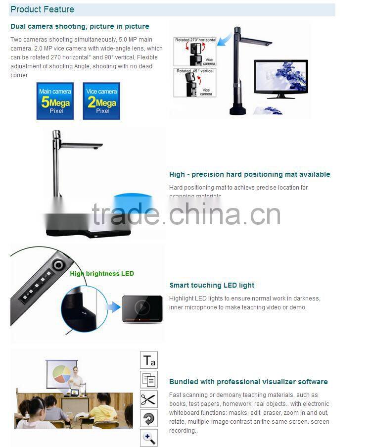 Portable Document Camera Presenter, Visualizer with Dual cameras 5MP S520