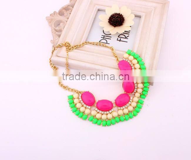 Top Quality Acrylic Multicolor Choker Vintage Pendant Statement Necklace Women Fashion Necklaces for Women 2014