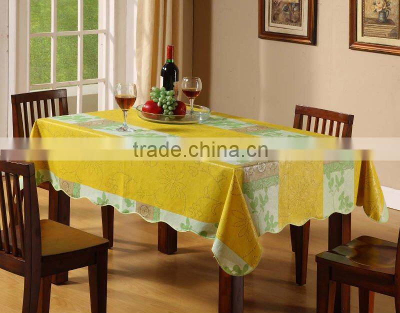 2015 Newest printed design plastic tablecloth with lace/waved/straight edge