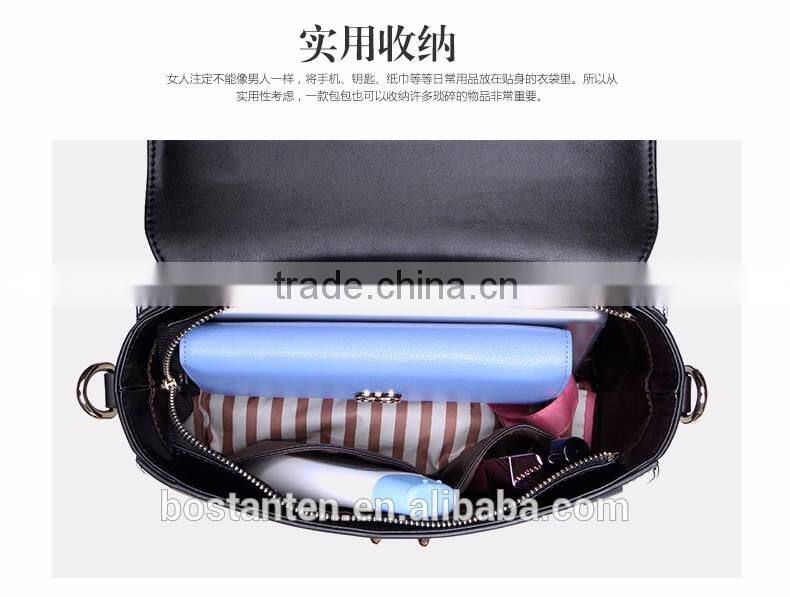 Striped design women handbag leather tote bag lock metal buckle