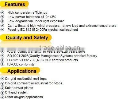 300W Monocrystalline Silicon Solar Module for 24V Home Use Generation Syestem