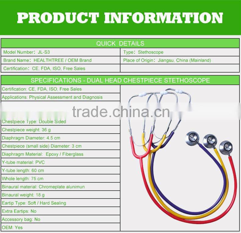 2015 New type diagnostic dual head chestpiece stethoscope with unique design for physicians use