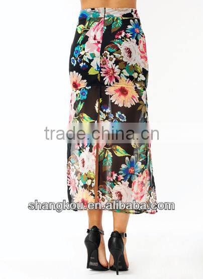 2016 Floral Printing Split bohemian skirts Latest Long Skirt Design shkJ 153